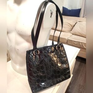 Pancaldi Patent Leather Black Shoulder Bag Purse Woman Textured Italy old money